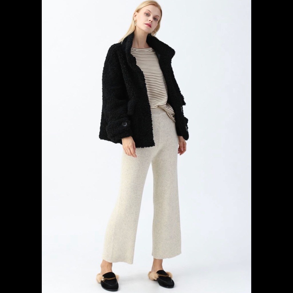 Chicwish Buttoned Pocket Crop Teddy Coat